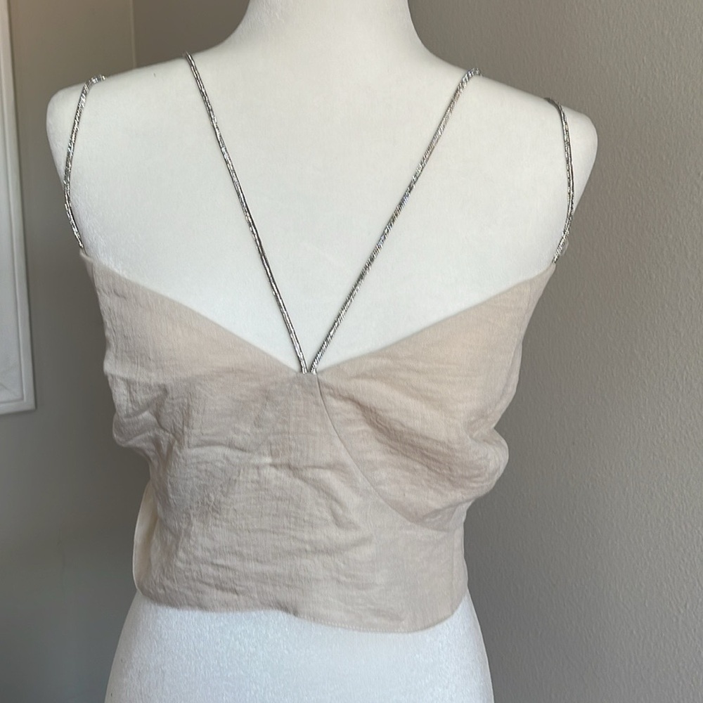 NWT H&M Cream Women's Top with Rhinestone Straps Size XXL